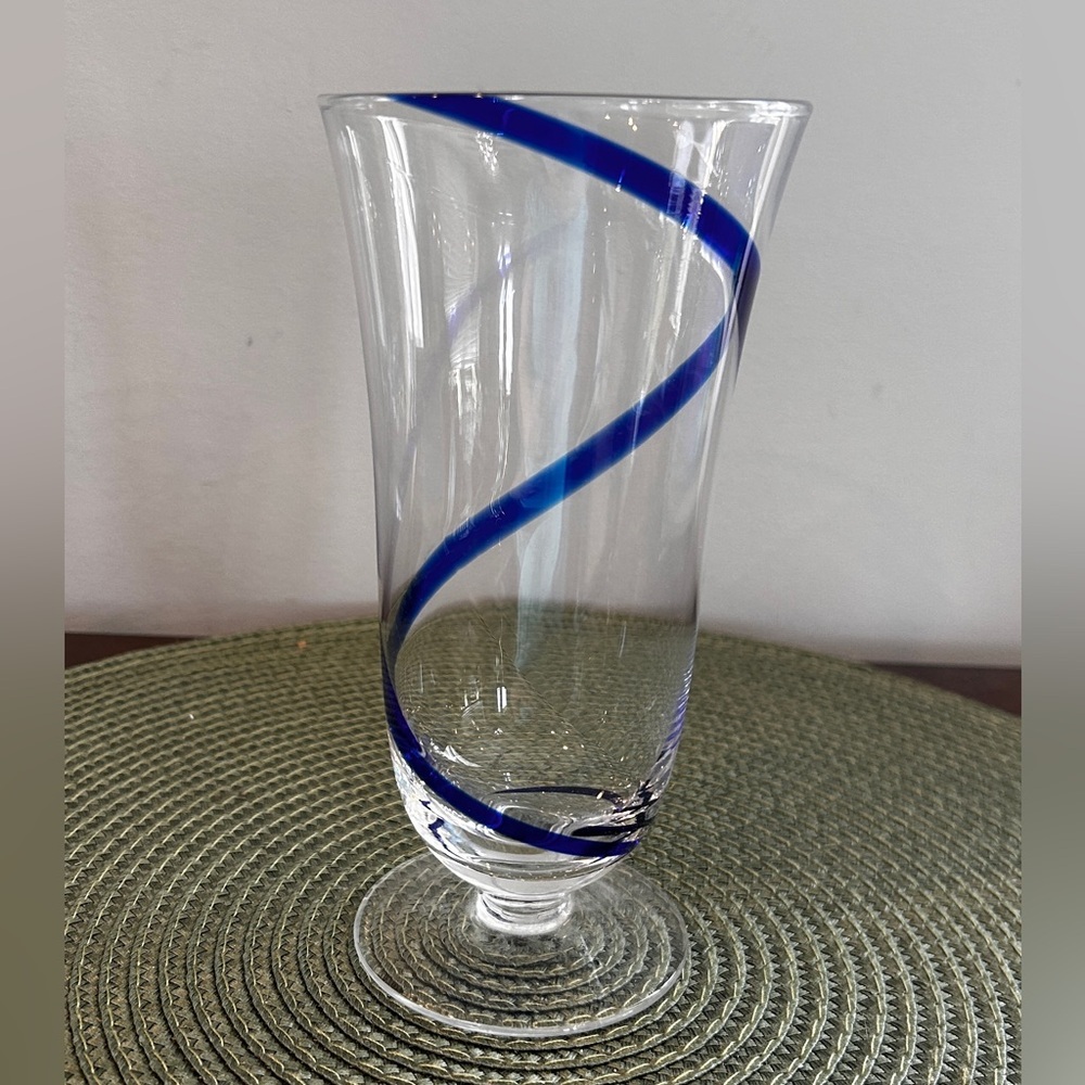 Pier 1  Swirline Cobalt Blue Iced Tea Water Glass 14 ounce in Pristine Condition